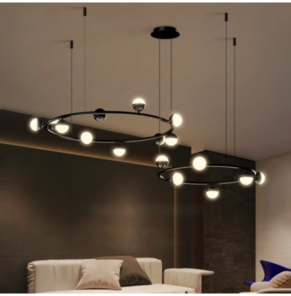 2024 New Modern Ring Led Pendant Lights Living Room Restaurant Chandelier for Bedroom Black Home Decoration Lighting Suspension Design