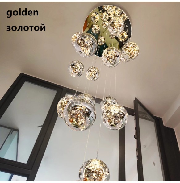 2024 New Nordic Glass Ball Led Pendant Lamp with Remote Control Gold Silvery for Staircase Living Room Hall Chandelier Home Decor Fixture