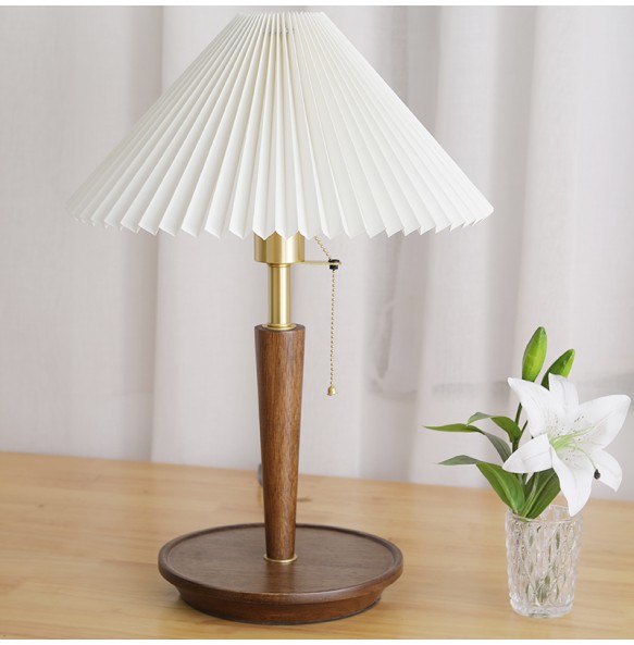 2024 New Nordic Bedside Table lamp Solid Wood Bedroom Dining Table Retro Creative Japanese Pleated Table lamp Living Room Bedroom Hall