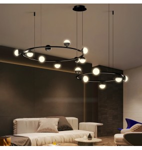 2024 New Modern Ring Led Pendant Lights Living Room Restaurant Chandelier for Bedroom Black Home Decoration Lighting Suspension Design