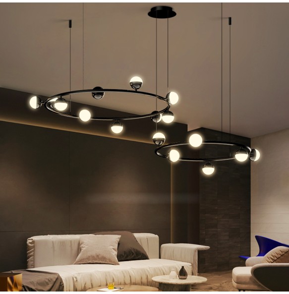 2024 New Modern Ring Led Pendant Lights Living Room Restaurant Chandelier for Bedroom Black Home Decoration Lighting Suspension Design