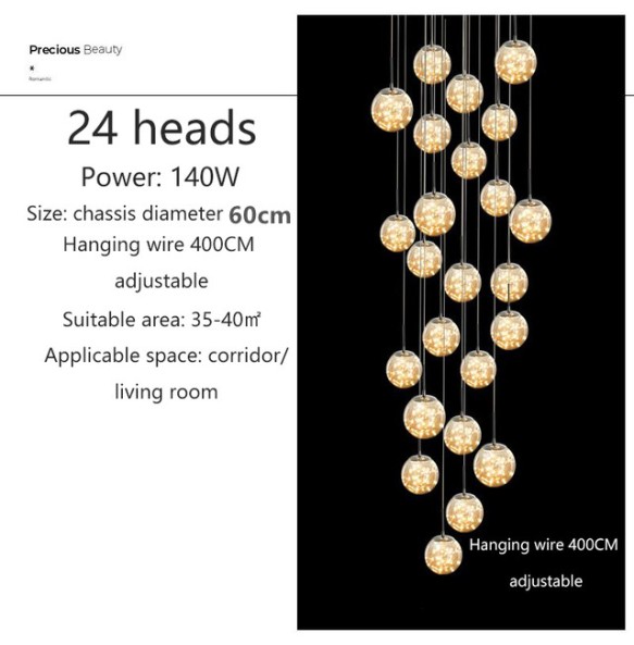 2024 New Nordic Glass Ball Led Pendant Lamp with Remote Control Gold Silvery for Staircase Living Room Hall Chandelier Home Decor Fixture