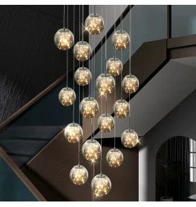 2024 New Nordic Glass Ball Led Pendant Lamp with Remote Control Gold Silvery for Staircase Living Room Hall Chandelier Home Decor Fixture