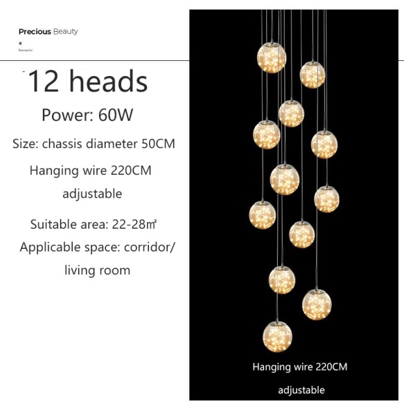 2024 New Nordic Glass Ball Led Pendant Lamp with Remote Control Gold Silvery for Staircase Living Room Hall Chandelier Home Decor Fixture