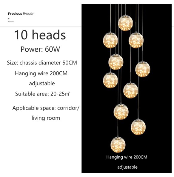 2024 New Nordic Glass Ball Led Pendant Lamp with Remote Control Gold Silvery for Staircase Living Room Hall Chandelier Home Decor Fixture