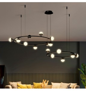 2024 New Modern Ring Led Pendant Lights Living Room Restaurant Chandelier for Bedroom Black Home Decoration Lighting Suspension Design