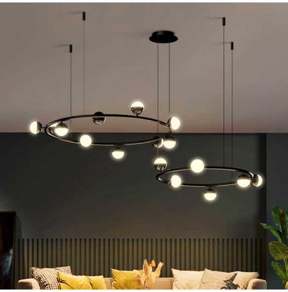 2024 New Modern Ring Led Pendant Lights Living Room Restaurant Chandelier for Bedroom Black Home Decoration Lighting Suspension Design