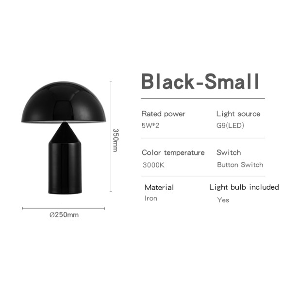 2024 New Nordic Black Gold Mushroom Table Lamp for Bedroom Bedside Desk Living Dining Room Luxury Metal  LED Desktop Decoration Lighting