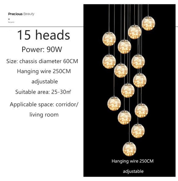 2024 New Nordic Glass Ball Led Pendant Lamp with Remote Control Gold Silvery for Staircase Living Room Hall Chandelier Home Decor Fixture