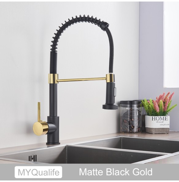 Silver Gray Kitchen Sink Faucet One Handle Spring Hot and Cold Water Tap Deck Mounted Bathroom Matte Black Kitchen Crane