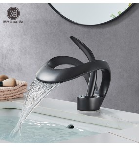 2024 New Black Brass New-Style Basin Faucet Bathroom Mixer Tap Hot Cold Water Deck Mounted Gold Luxury Sink Faucet