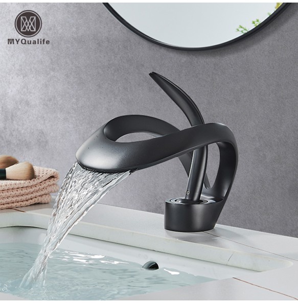 2024 New Black Brass New-Style Basin Faucet Bathroom Mixer Tap Hot Cold Water Deck Mounted Gold Luxury Sink Faucet