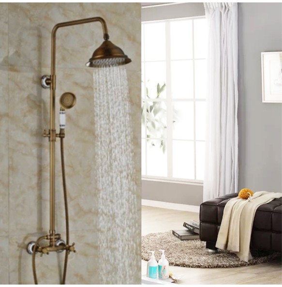 Brass Antique Rainfall Shower Set Faucet Single Handle Outdoor Shower Mixer Tap Brass Rainfall Shower Mixer with Handshower