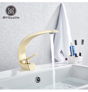 2024 New Creative Design Brushed Gold Basin Faucet  Washing Basin Mixer Deck Mounted Cold and Hot Bathroom Faucet