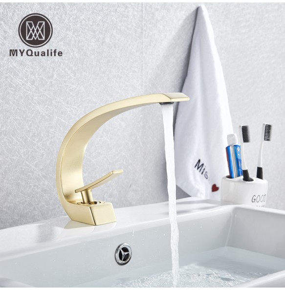 2024 New Creative Design Brushed Gold Basin Faucet  Washing Basin Mixer Deck Mounted Cold and Hot Bathroom Faucet