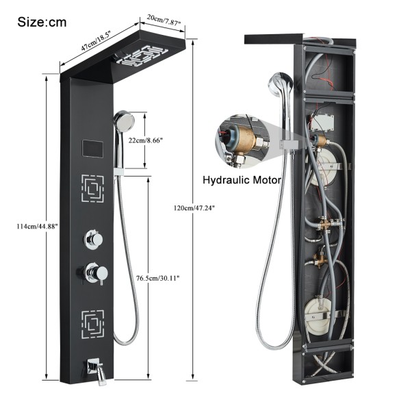 Black LED Light LCD Shower Faucet Bathroom SPA Massage Jet Shower Column System Waterfall Rain Shower Panel With Temperature