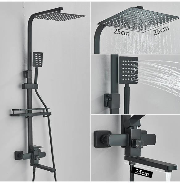 Matte Black Rainfall Shower Faucet Set 8 Inch Showerhead High Pressure Stainless Steel Bathtub Rotate Spout Bath Shower Mixer