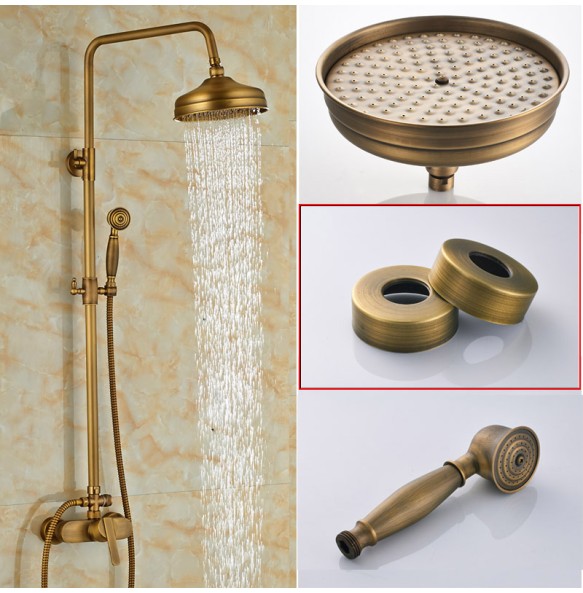 Brass Antique Rainfall Shower Set Faucet Single Handle Outdoor Shower Mixer Tap Brass Rainfall Shower Mixer with Handshower