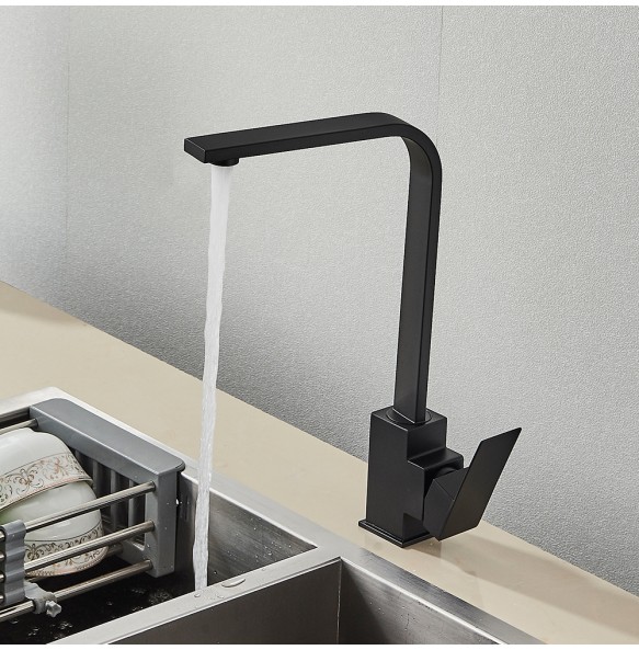 Black Square Kitchen Faucet Chorme/Gold Hot Cold Utility Kitchen Sink Tap 360 Degree Rotation Mixer Deck Mounted Water Taps