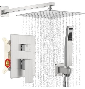 Brushed Nickel Bathroom Shower Faucet Set Rainfall Shower Mixed Hot Cold Water Mixer Tap Wall Mounted Embedded Box Control Valve