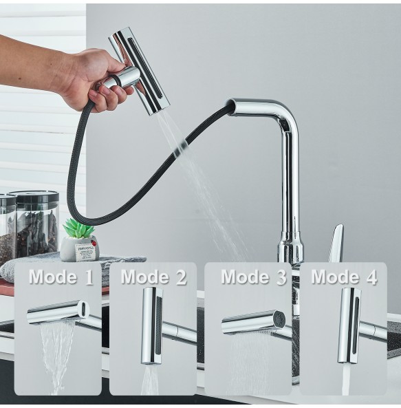 Gun Grey Pull Out Kitchen Faucet 360 Rotation Single Handle Hot&Cold Mixer Sink Tap Crane Shower Faucet gimbal Flying Rain Falls