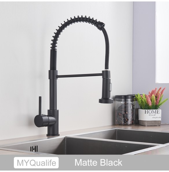 Matte Black Kitchen Sink Faucet One Handle Spring Hot and Cold Water Tap Deck Mounted Bathroom Kitchen Crane