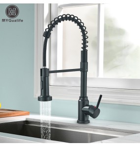 Matte Black Kitchen Sink Faucet One Handle Spring Hot and Cold Water Tap Deck Mounted Bathroom Chrome Kitchen Crane