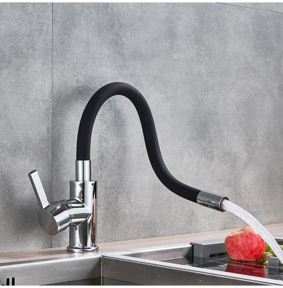 Orange Pipe Flexible Neck Kitchen Sink Faucet Chrome Universal pipe Hot Cold Kitchen Mixer Tap Deck Mounted Bathroom Kitchen Tap