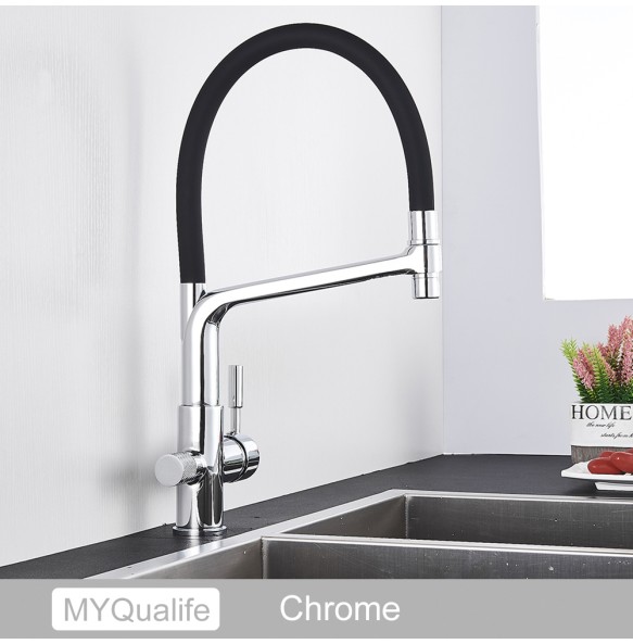 Matte Black Kitchen Sink Faucet Tap Pure Water Filter Mixer Crane Dual Handles Purification Kitchen Hot and Cold Water Tap