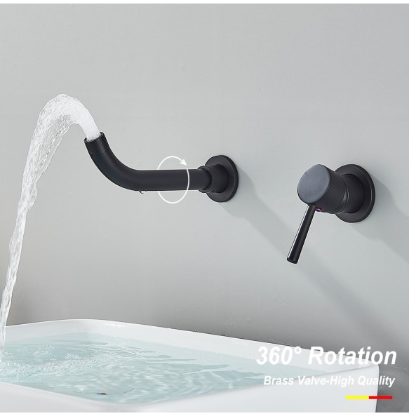 Black Bathroom Faucet Brass Mixer Sink Tap Wash Basin Gold Hot Cold Water Wall Mount Spout Bath With Modern Lever Handle