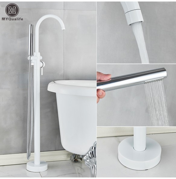 Floor Mounted Chrome Bath Tub Faucet Clawfoot Free Standing Bath Mixer Tap with Handshower Single Lever Bathtub Faucet