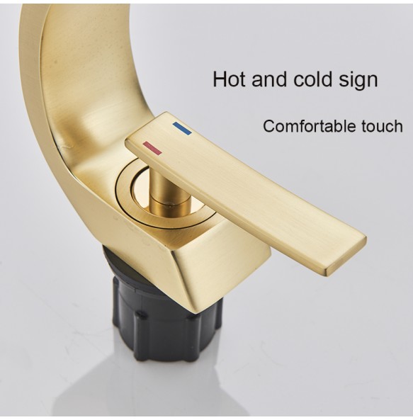 2024 New Creative Design Brushed Gold Basin Faucet  Washing Basin Mixer Deck Mounted Cold and Hot Bathroom Faucet