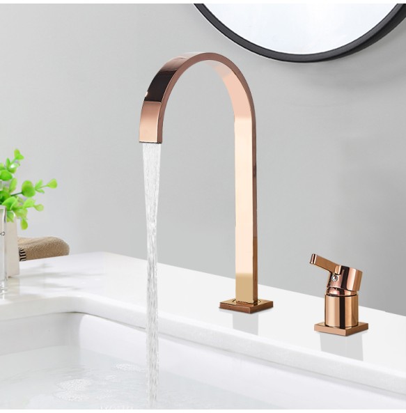 2024 New Luxurious Matte Black Bathroom Basin Faucet Brass Deck Mounted Brushed Gold Mixer Taps Short  Hot and Cold Mixer Tap