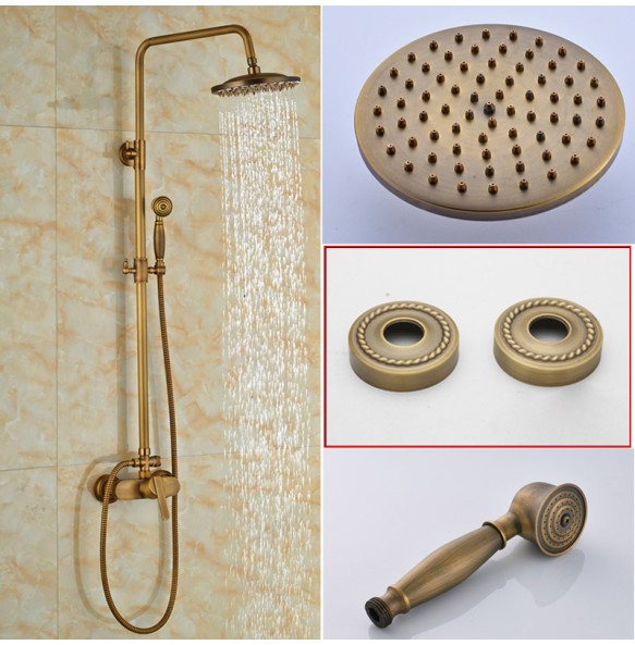 Brass Antique Rainfall Shower Set Faucet Single Handle Outdoor Shower Mixer Tap Brass Rainfall Shower Mixer with Handshower