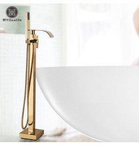 Luxury Gold Bathtub Faucet Freestanding Bathroom Faucet with Handshower Swive Spout Floor Mounted Bath Shower Mixer Tap