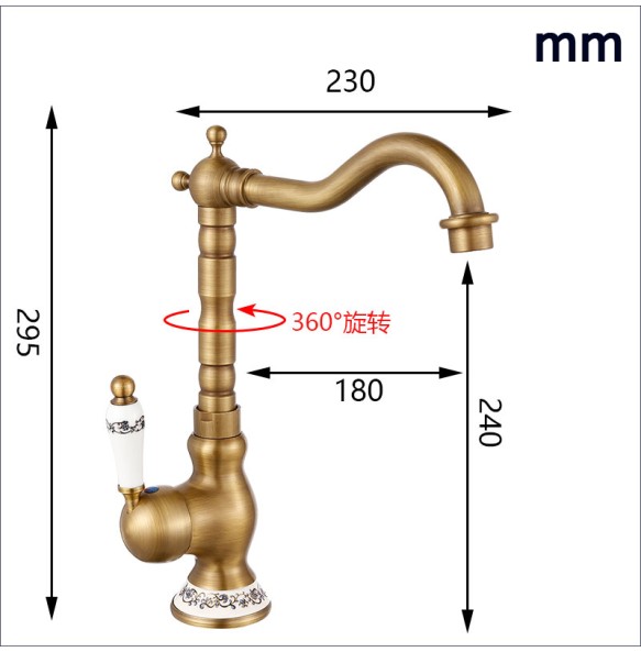 2024 New Antique Brass Bathroom Kitchen Sink Faucet Deck Mount Hot and cold Crane Vanity Sink Mixer Taps Blue and white porcelain Handle