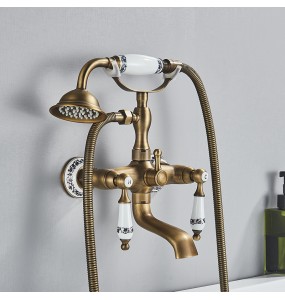 Luxury Bathtub Faucet Dual Handle Handheld Bath Shower Mixer Tap with Hand Shower Wall Mount Swivel Spout Tub Sink Mixer Faucet