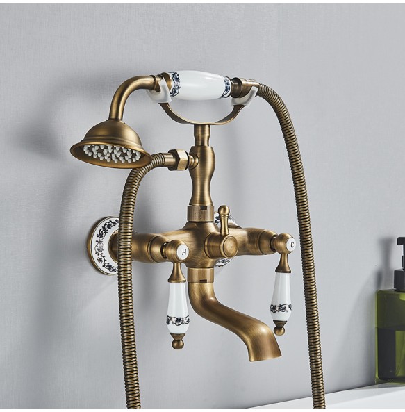 Luxury Bathtub Faucet Dual Handle Handheld Bath Shower Mixer Tap with Hand Shower Wall Mount Swivel Spout Tub Sink Mixer Faucet