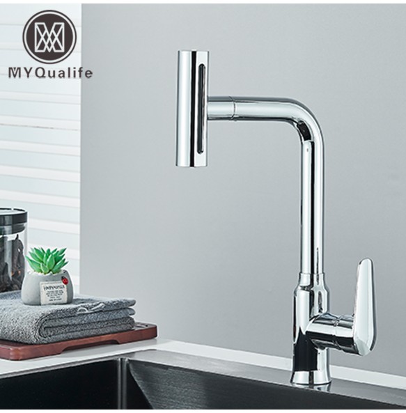 Gun Grey Pull Out Kitchen Faucet 360 Rotation Single Handle Hot&Cold Mixer Sink Tap Crane Shower Faucet gimbal Flying Rain Falls