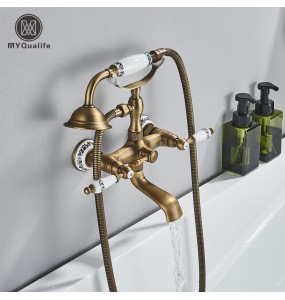 Luxury Bathtub Faucet Dual Handle Handheld Bath Shower Mixer Tap with Hand Shower Wall Mount Swivel Spout Tub Sink Mixer Faucet