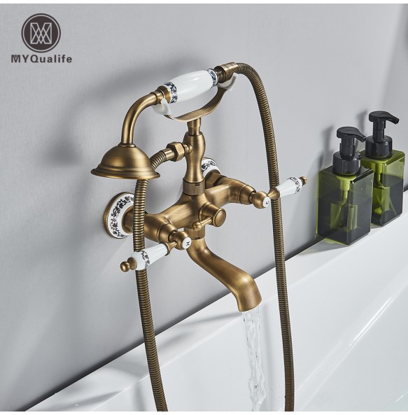 Luxury Bathtub Faucet Dual Handle Handheld Bath Shower Mixer Tap with Hand Shower Wall Mount Swivel Spout Tub Sink Mixer Faucet