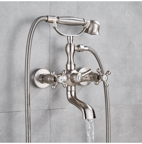 Luxury Bathtub Faucet Dual Handle Handheld Bath Shower Mixer Tap with Hand Shower Wall Mount Swivel Spout Tub Sink Mixer Faucet