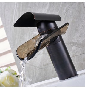 2024 New Glass Waterfall Spout Basin Faucet Deck Mounted Waterfall Hot Cold Water Tap Single Handle Bathroom Mixer Tap