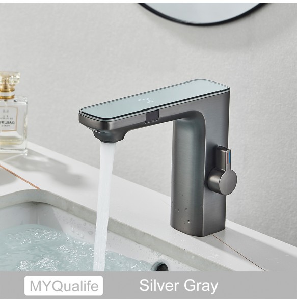 2024 New Black Gray Smart Sense Faucet Touchless Digital Display Basin Mixer Battery Power Hot Cold Mixed Water Inductive Bathroon Tap