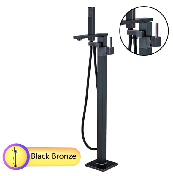 Bright Chrome Bathtub Faucet Floor Mounted Single Handle Bath Shower Set Free Standing Bathroom Tub Mixer Tap with Handshower