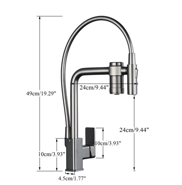 Gun Grey Pure Water Filter Kitchen Faucet Dual Handle Hot and Cold Drinking Water Pull Out Mixer Soft Hose Crane Purification