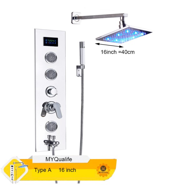 New Refined LED Shower Panel and Shower Head Free Combination Wall Mounting Chrome Shower Faucet 4 Function Bathroom Faucet