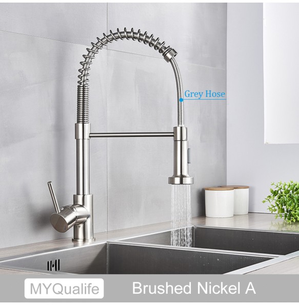 Silver Gray Kitchen Sink Faucet One Handle Spring Hot and Cold Water Tap Deck Mounted Bathroom Matte Black Kitchen Crane