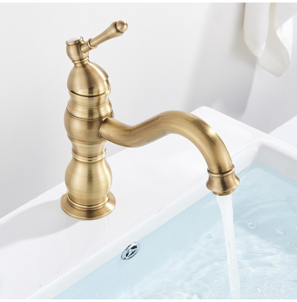 2024 New Luxurious Antique Bathroom Basin Faucet Brass Deck Mounted White Mixer Taps Short  Hot and Cold Mixer Tap