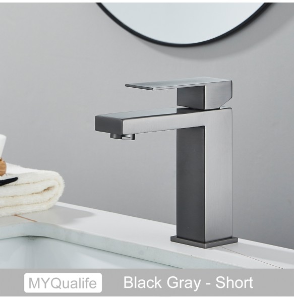 2024 New Black Square Basin Faucet Bathroom Washbasin Stainless Steel Tap Hot Cold Water Gold Tall Model Mixer Deck Mounted